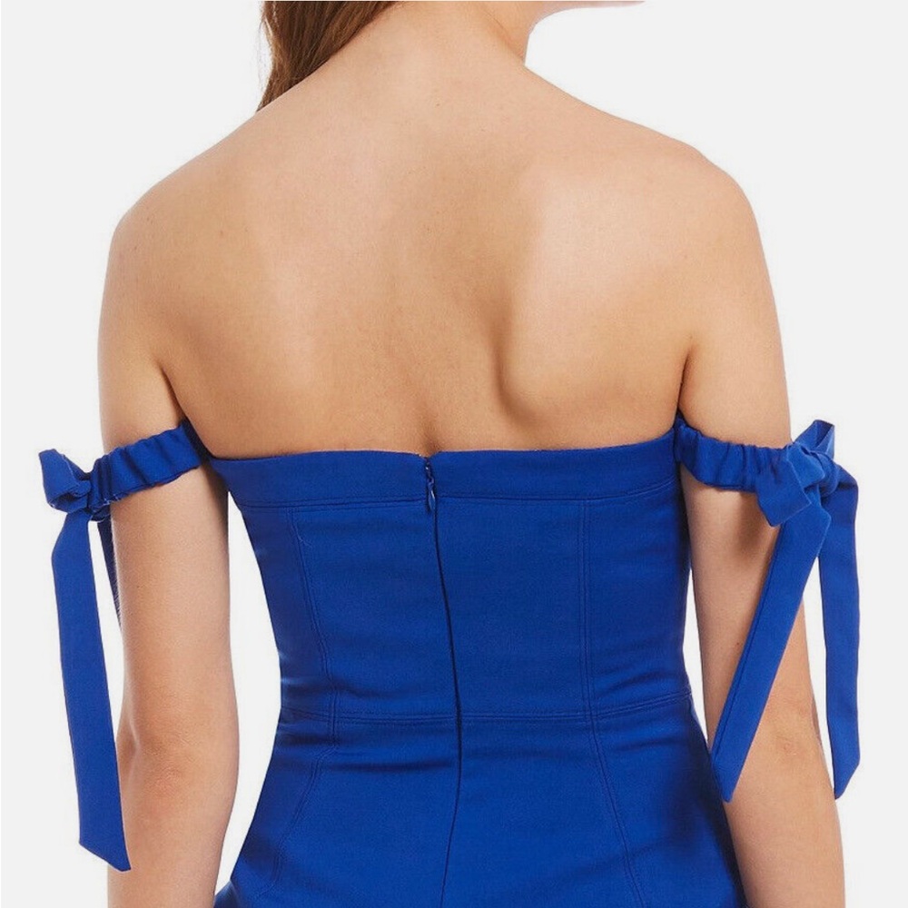 NWT GIANNI BINI Royal Blue Bow Off Shoulder Fitted Tie Dress Size 10 - Picture 4 of 13